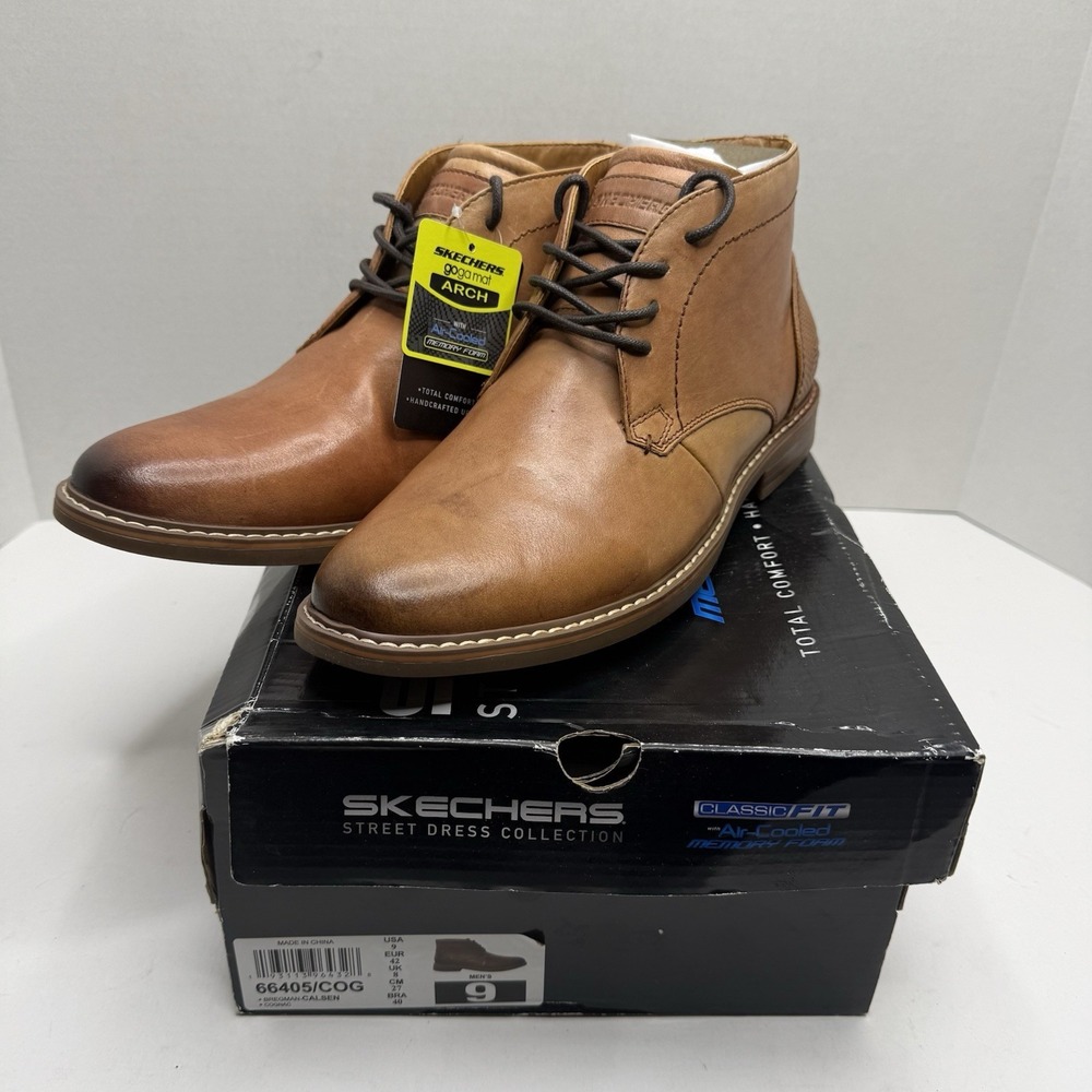 Skechers Bregman Calsen Chukka Boots Cognac Leather Mens 9 66405/COG New